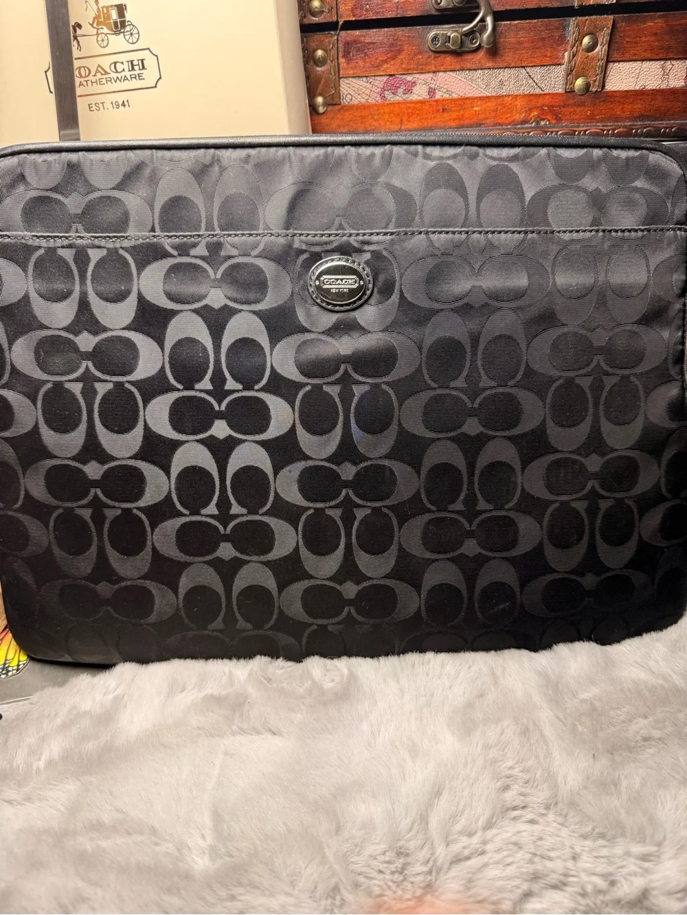Coach Men’s Black Signature Jacquard Laptop Briefcase